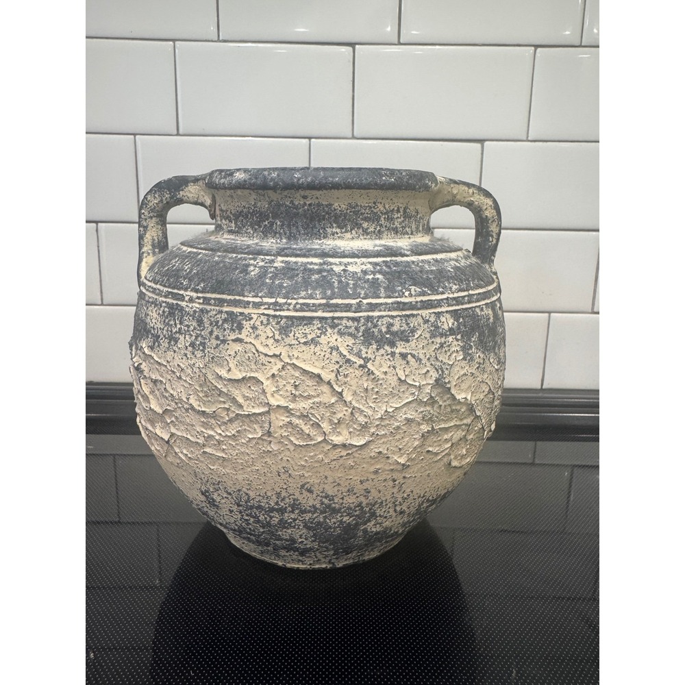 Rustic Distressed Terracotta Amphora Vase Double Handle Textured Aged Pottery
